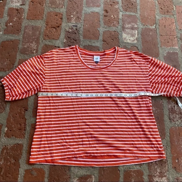 CAbi size small Poolside Orange & white puffy sleeves striped top summer relaxed - Picture 7 of 11